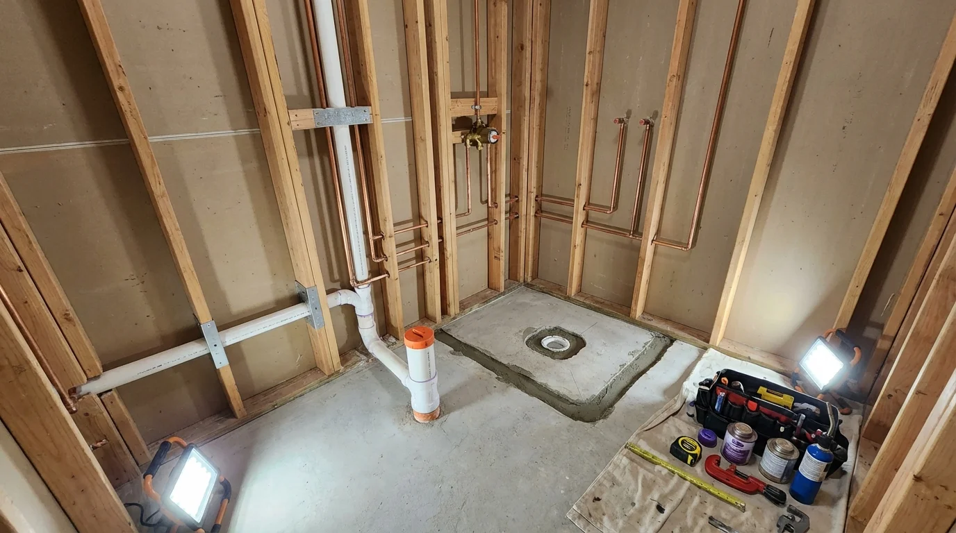 Bathroom rough-in plumbing during remodel by Johns Plumbing LLC in Warden