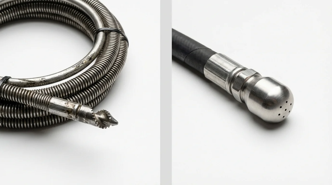 Drain snake cable and hydro jetting nozzle used for drain cleaning in Warden, WA