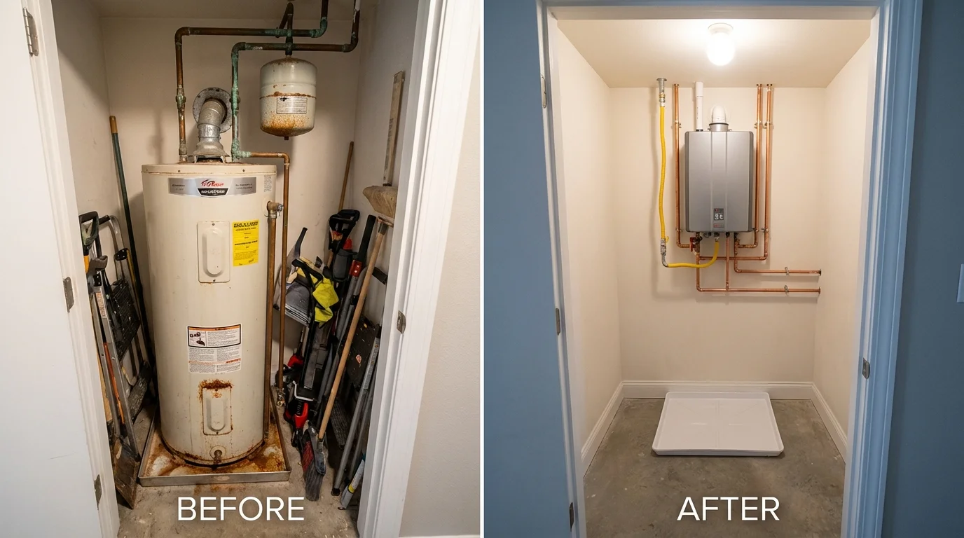 Tank water heater versus wall-mounted tankless unit comparison for Warden, WA homeowners