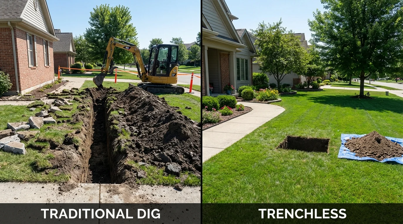 Trenchless sewer repair with minimal yard damage versus traditional excavation in Warden, WA